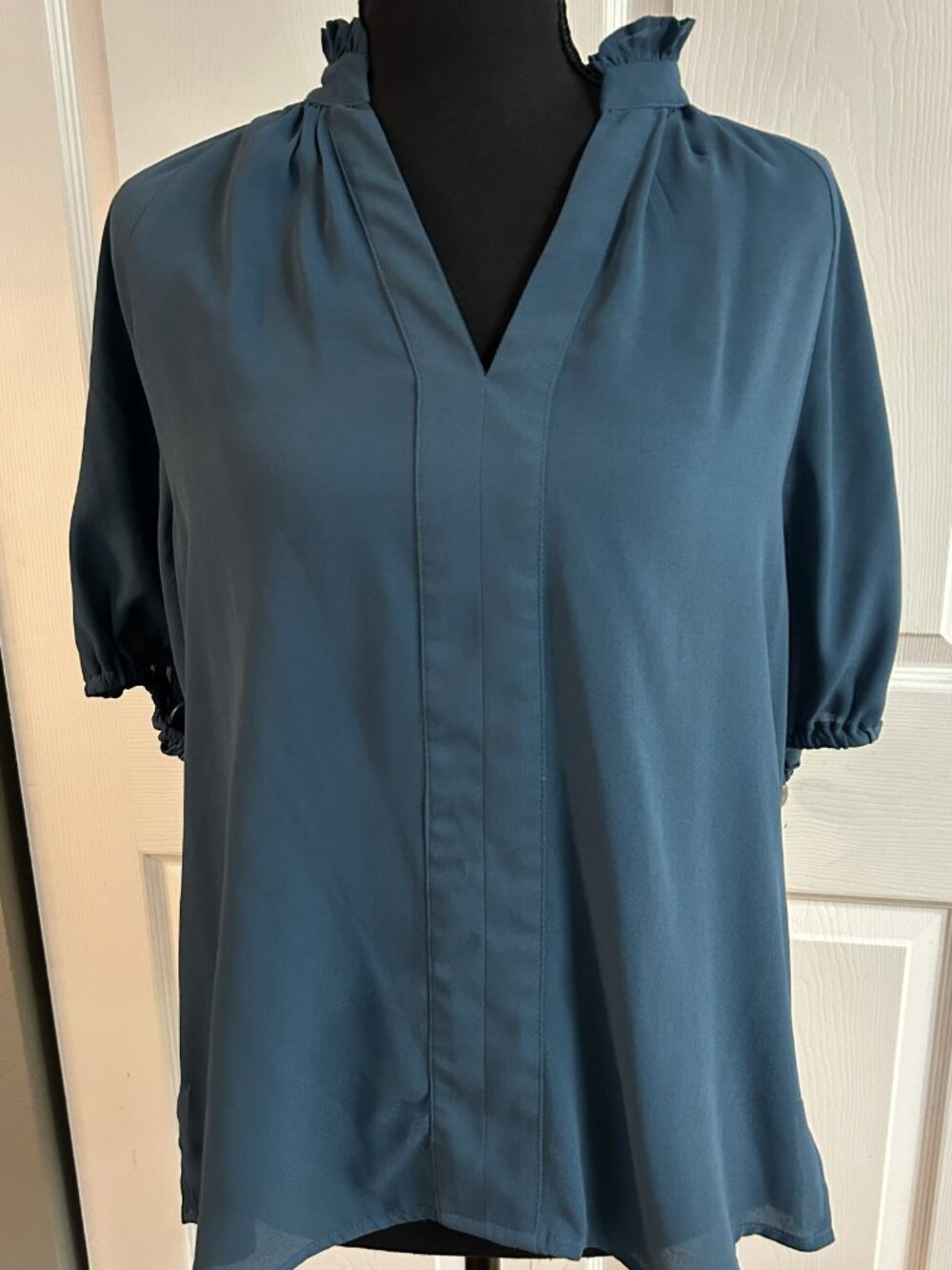 CeCe Ruffle Neck Raglan Seam Split Neck Blouse - Picture 2 of 5
